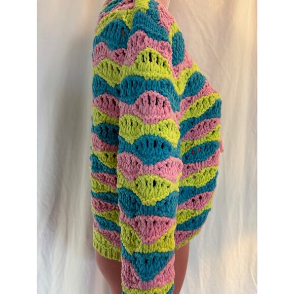 Darling ZARA Chunky Knit Open Weave Cropped Cardigan Sweater Tie Front Small - Picture 4 of 7